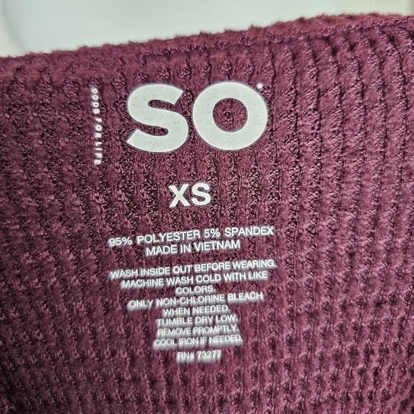 SO Cozy Waffle Knit Tunic Hoodie Sweater XS MAROON BURGUNDY WINE - Picture 6 of 7